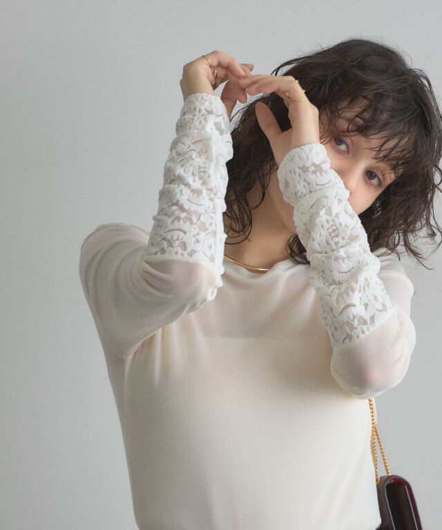 【オフィシャルサイト限定】レースベロア切替シアーT