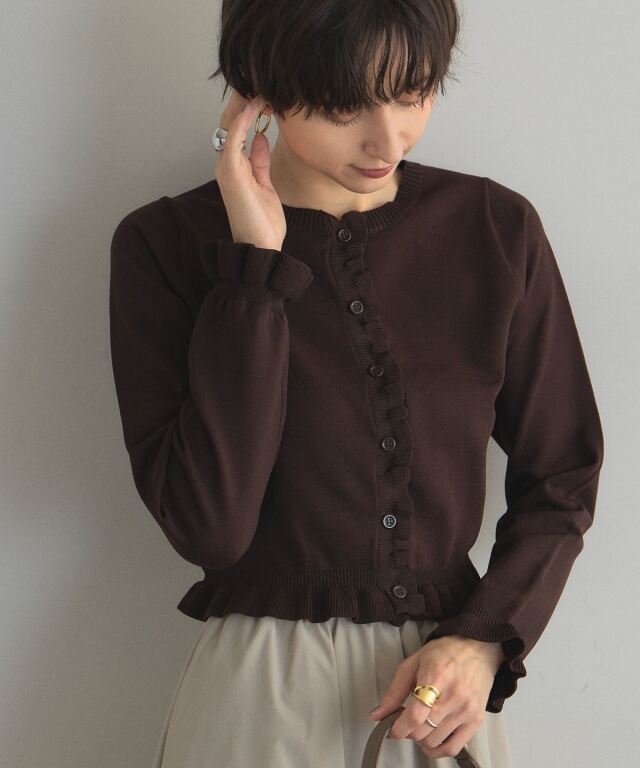 【AW SALE】フリルヘムスポンジニットカーデ＊SALE品につき返品/交換/注文確定後の変更キャンセル不可＊