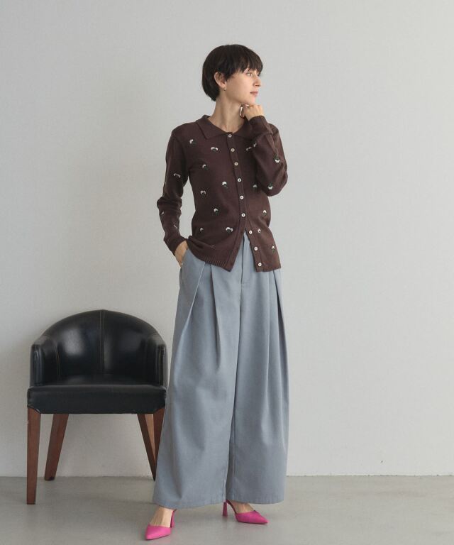 WEB限定】フラワー刺繍襟付きカーデ