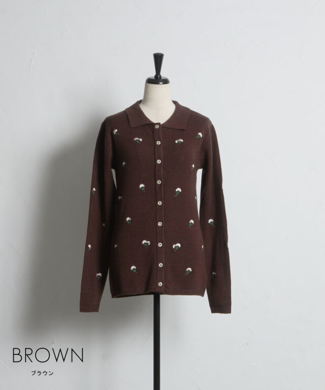 WEB限定】フラワー刺繍襟付きカーデ