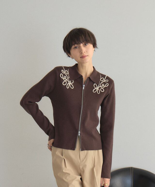 WEB限定】コード刺繍襟付きWZIPブルゾン