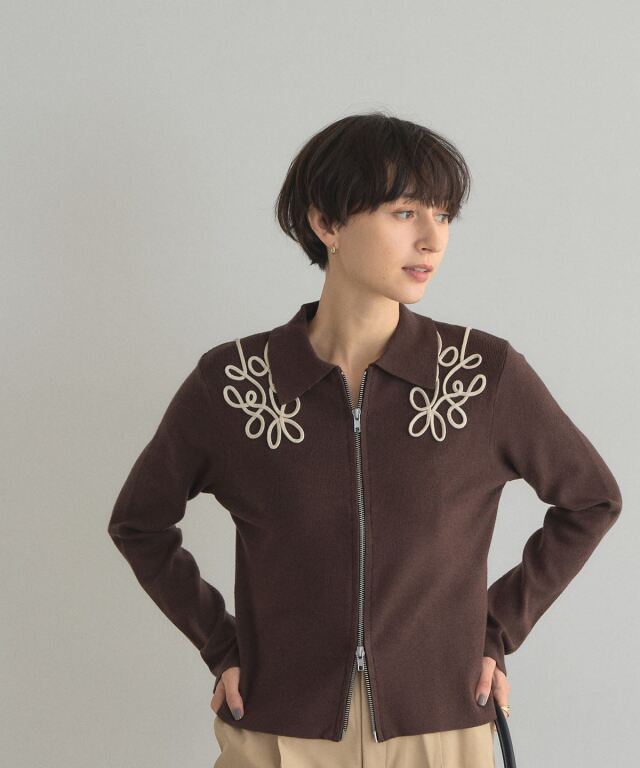 Embroidered Collar Zip Up Jacket コード刺繍 MM25FW-JK049NV-01?$VS_1500$