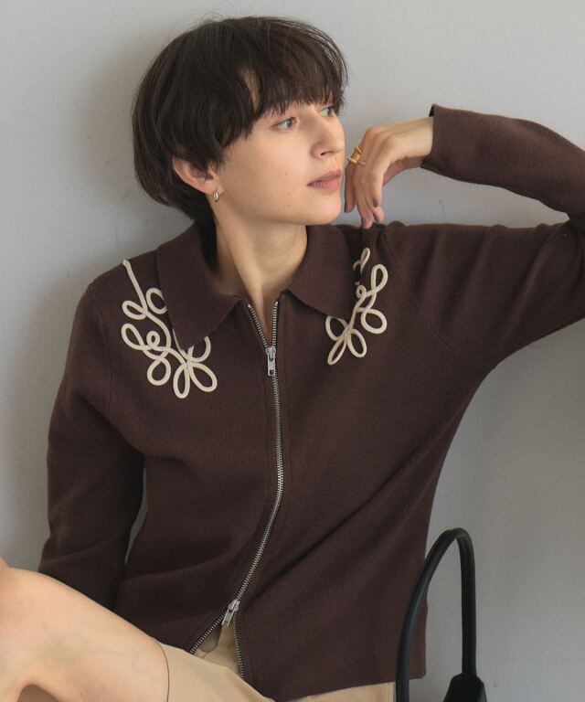 WEB限定】コード刺繍襟付きWZIPブルゾン