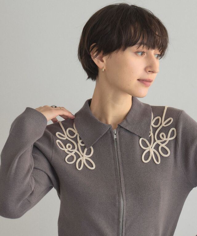 WEB限定】コード刺繍襟付きWZIPブルゾン