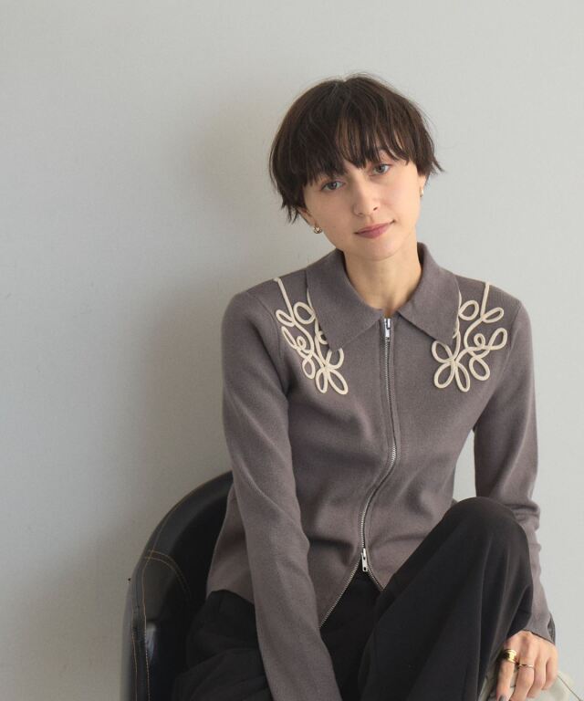 WEB限定】コード刺繍襟付きWZIPブルゾン