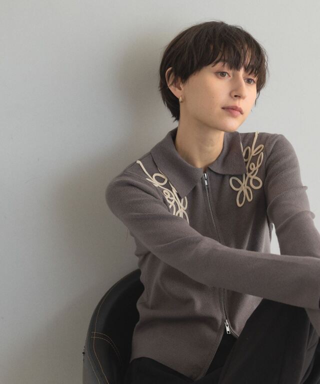 WEB限定】コード刺繍襟付きWZIPブルゾン