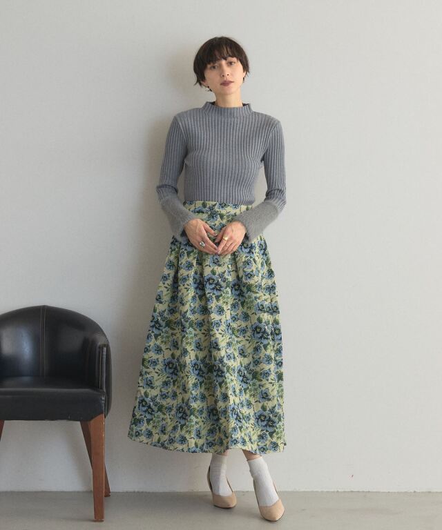 フラワージャガードゴアードスカート オフィシャルサイト限定】フラワージャガードタックフレアスカート