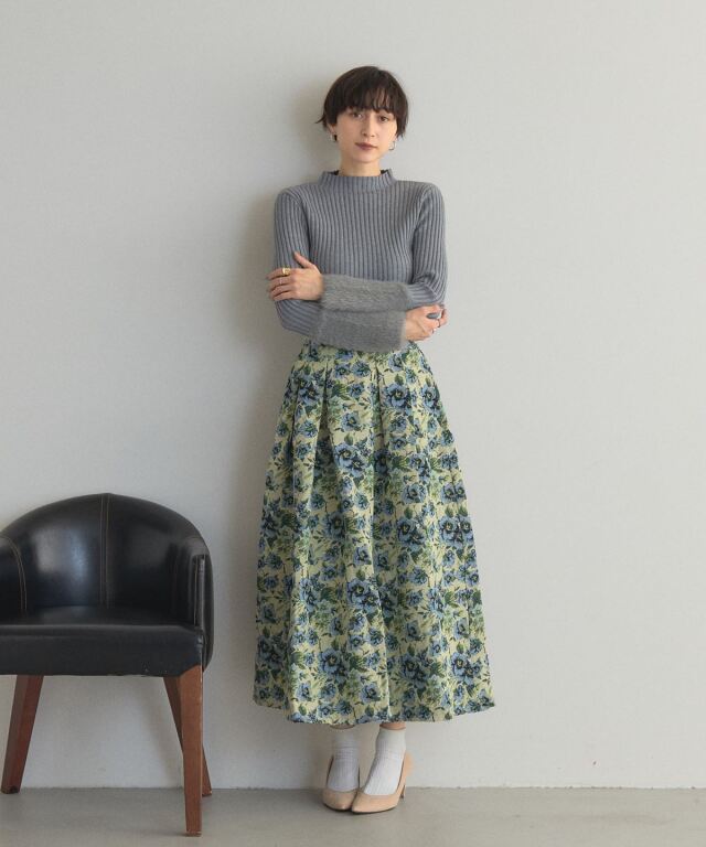 DRIES VAN NOTEN フラワージャガード スカート オフィシャルサイト限定】フラワージャガードタックフレアスカート