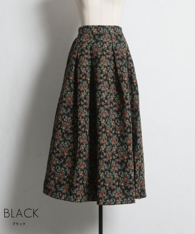 DRIES VAN NOTEN フラワージャガード スカート オフィシャルサイト限定】フラワージャガードタックフレアスカート