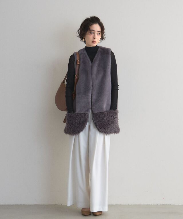 新品【ベイビー/BuyBee】コンビネーションファーベスト ボア異素材ドッキング オフィシャルサイト限定】ファーボアドッキングベスト