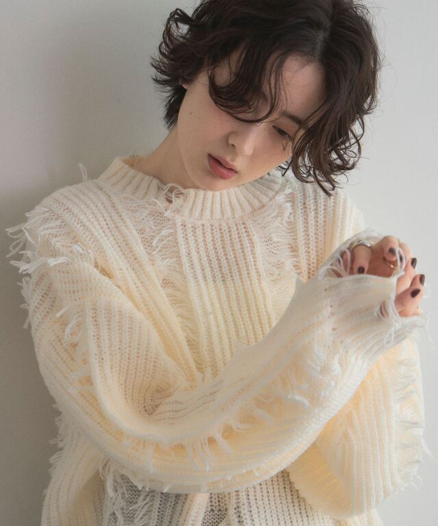 【完売品】ダイリク　フリンジニット オフィシャルサイト限定】モヘアタッチダメージ風フリンジニット