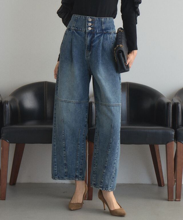 オフィシャルサイト限定】ワイドベルトバレルレッグデニム