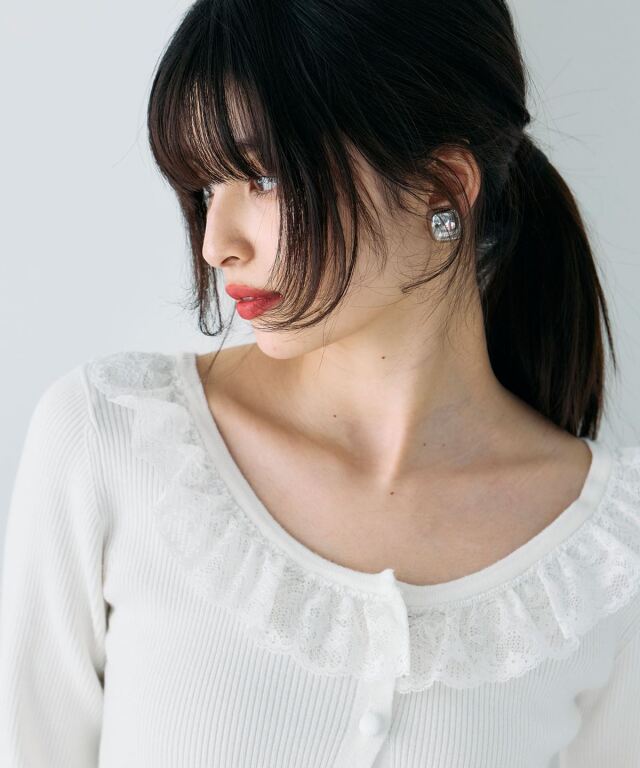 レース付きニットカーディガン