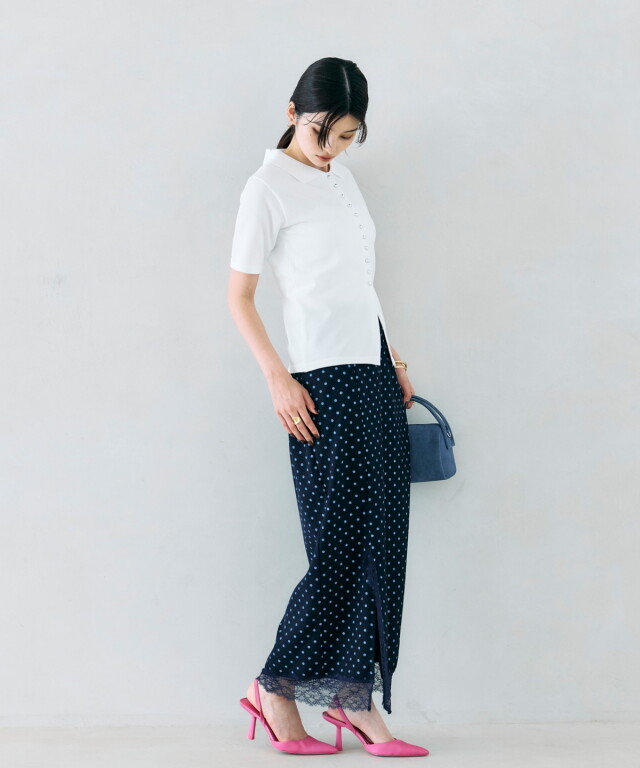 シルバーボタンポロニットカーデ