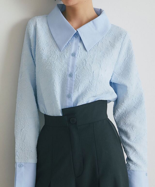 ARVELLIA】TEXTURE CONTRAST BLOUSE