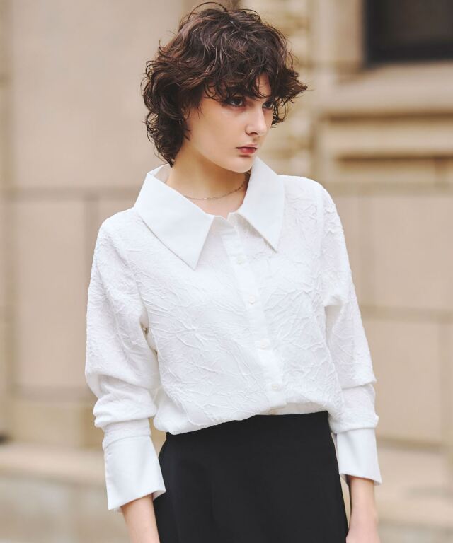 【ARVELLIA】TEXTURE CONTRAST BLOUSE