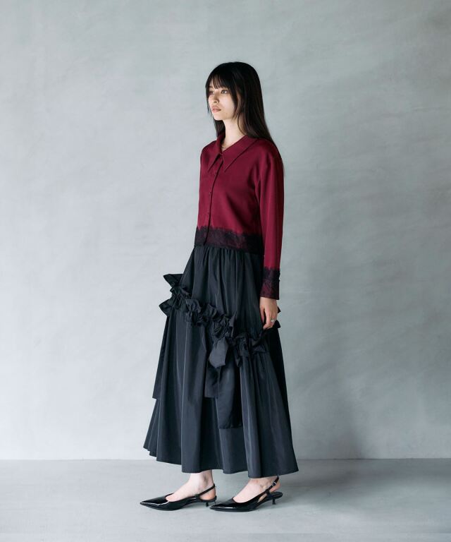 ARVELLIA｜ RIBBON DETAIL FRILL SKIRT