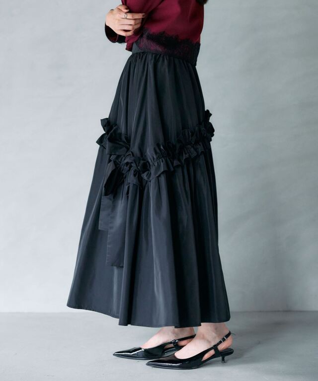 ARVELLIA｜ RIBBON DETAIL FRILL SKIRT