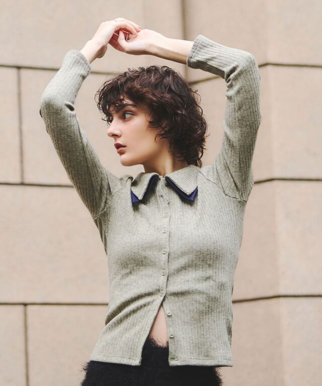 【ARVELLIA】DOUBLE COLLAR RIB KNIT