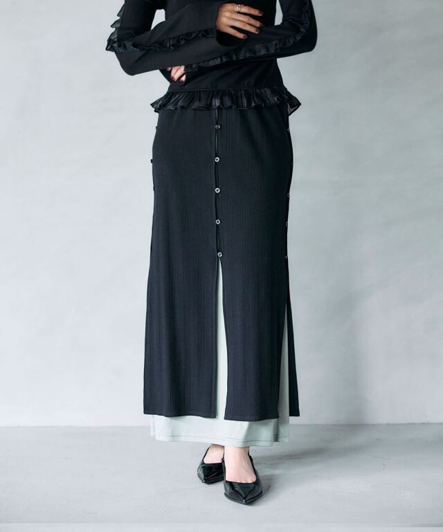 ARVELLIA｜ TWO-TONE SLIT KNIT SKIRT