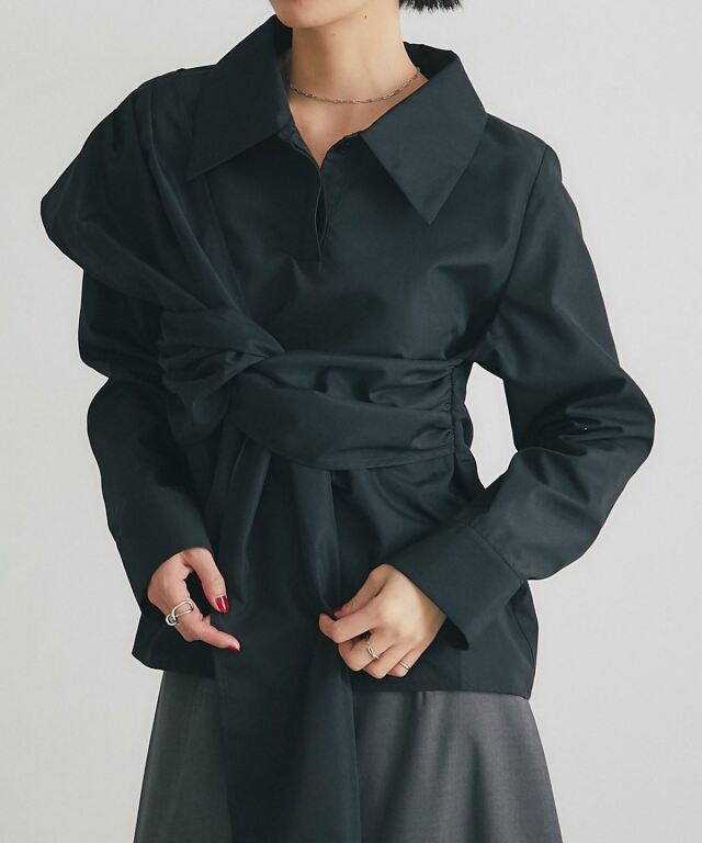 suavele TOROMI DRAPE L/S SHIRT 黒 suavele TOROMI DRAPE L/S SHIRT 黒