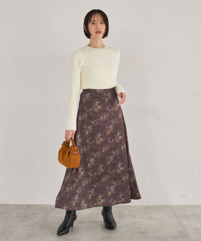 ARVELLIA】FLORAL SATIN SKIRT