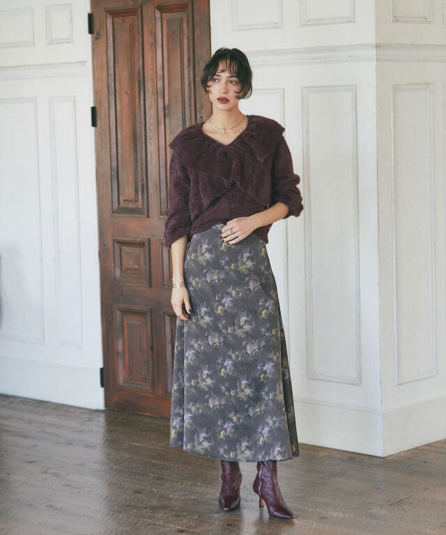 ARVELLIA】FLORAL SATIN SKIRT
