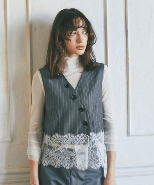 ARVELLIA】LACE EDGE VEST