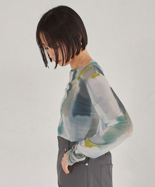 ARVELLIA】WATERCOLOR ART SHEER TOPS