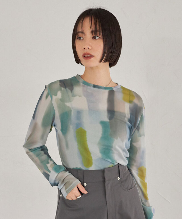 小物 .co.jp ARVELLIA】WATERCOLOR ART SHEER TOPS
