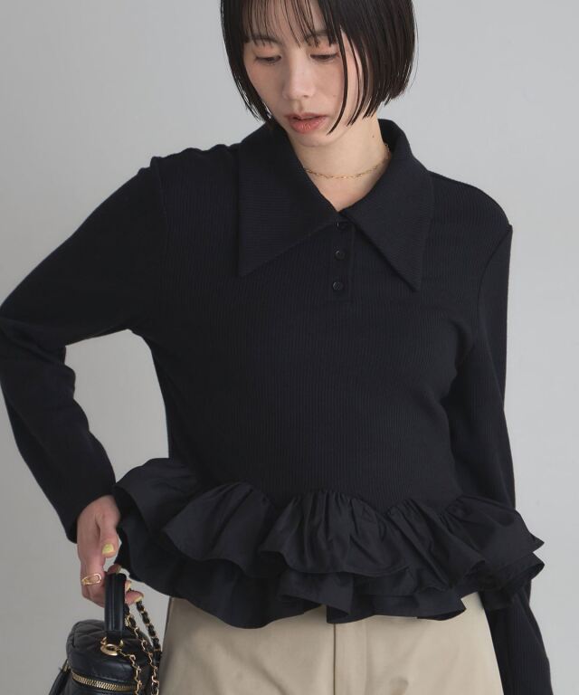 ARVELLIA】PEPLUM CONTRAST KNIT