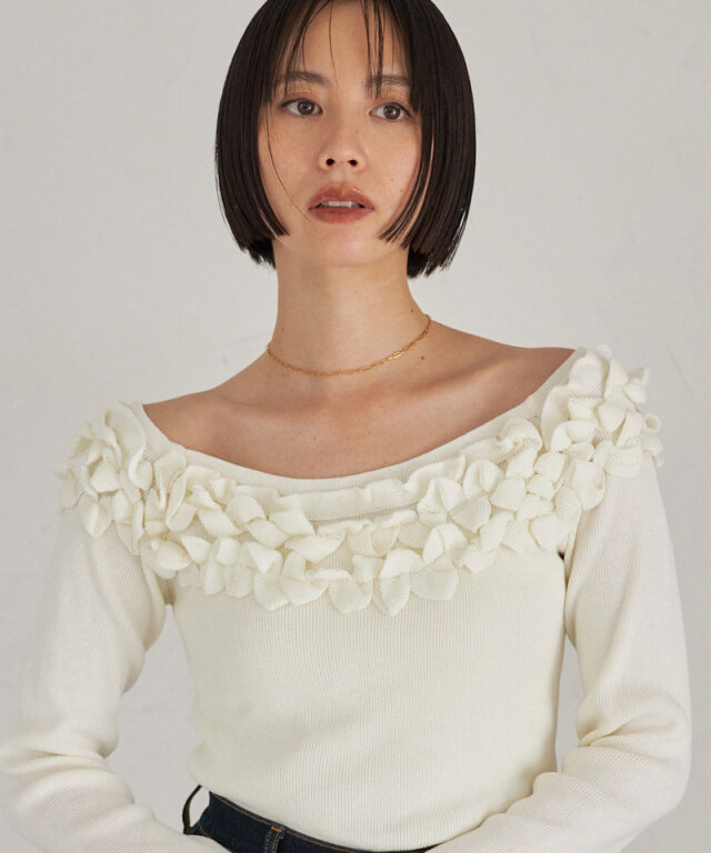 【新品未使用】Fleur frill knit tops（ivory） Fleur frill knit tops - メルカリ