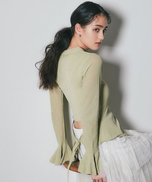 acka mohair flare knit 【beige】新品未使用 sheer frill knit cardigan – Acka online store