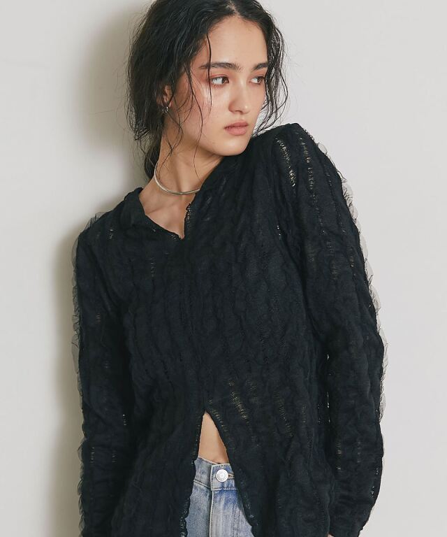 ARVELLIA】FEATHER SHEER KNIT TOP
