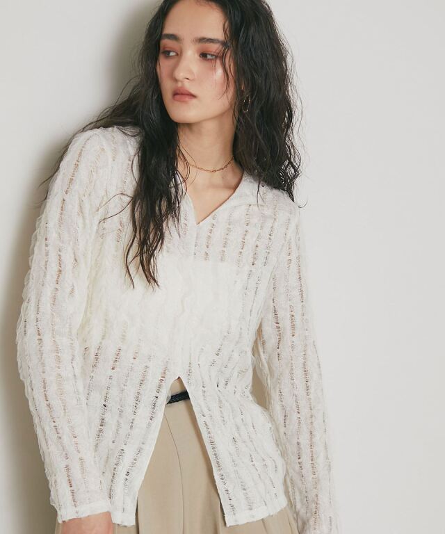 ARVELLIA】FEATHER SHEER KNIT TOP