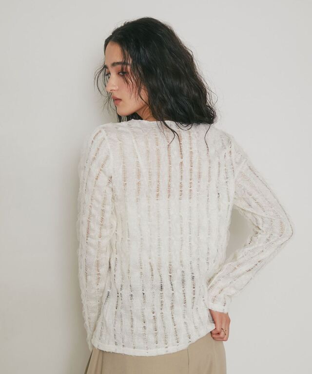 ARVELLIA】FEATHER SHEER KNIT TOP