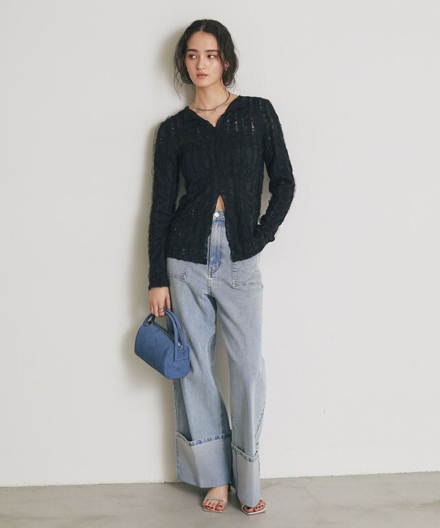 ARVELLIA】FEATHER SHEER KNIT TOP