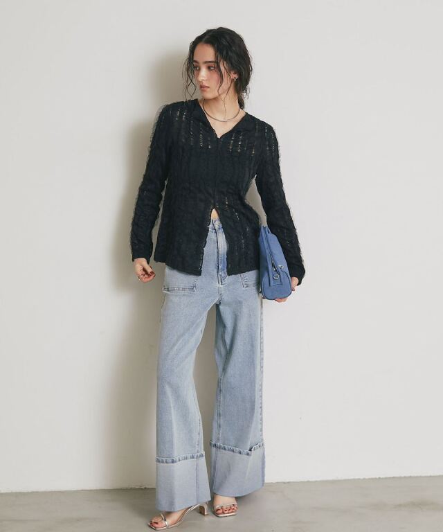 ARVELLIA】FEATHER SHEER KNIT TOP
