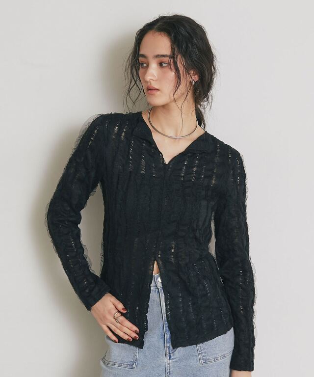 ARVELLIA】FEATHER SHEER KNIT TOP