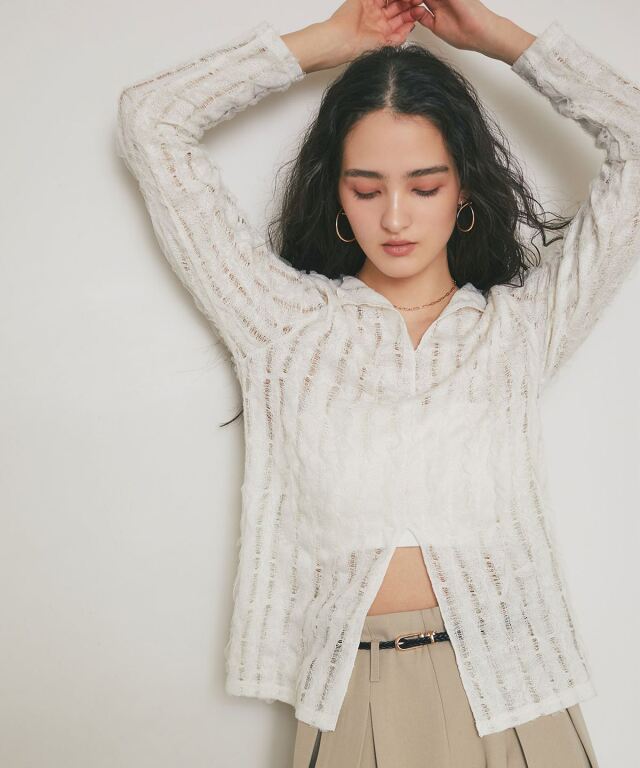 ARVELLIA】FEATHER SHEER KNIT TOP