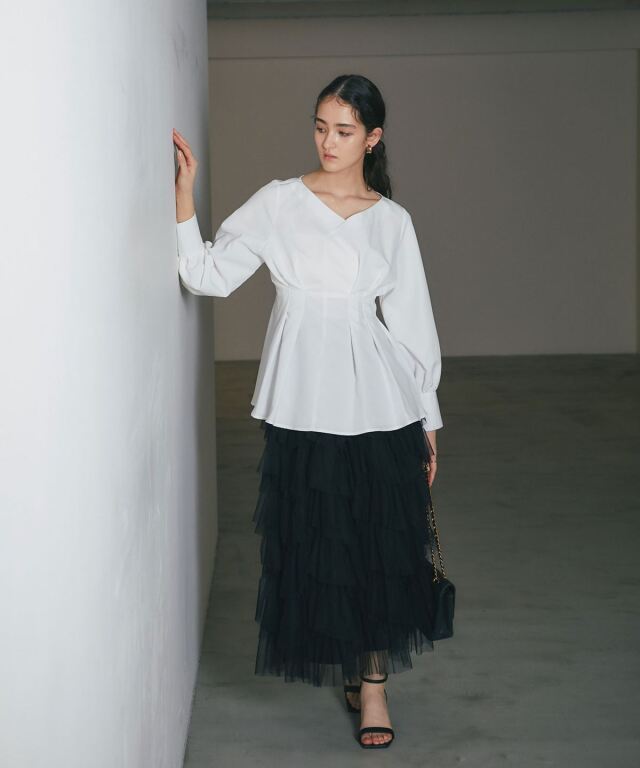 ARVELLIA】FLARE HEM PLEATED SHIRT