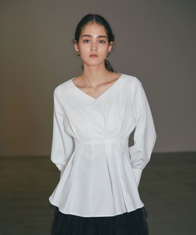 ARVELLIA】FLARE HEM PLEATED SHIRT
