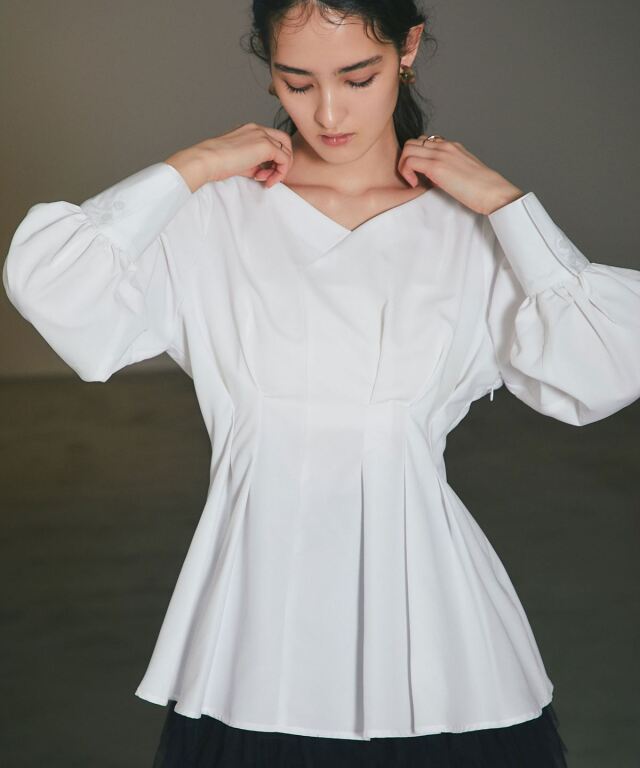 ARVELLIA】FLARE HEM PLEATED SHIRT