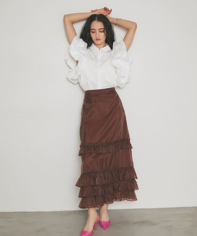ARVELLIA】SHEER FRILL SKIRT