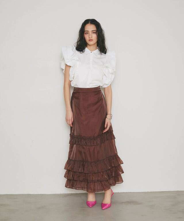 ARVELLIA】SHEER FRILL SKIRT