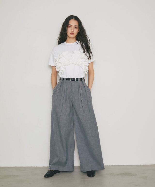 panpan　グレー38 ARVELLIA】SCULPTED TUCK WIGE PANTS