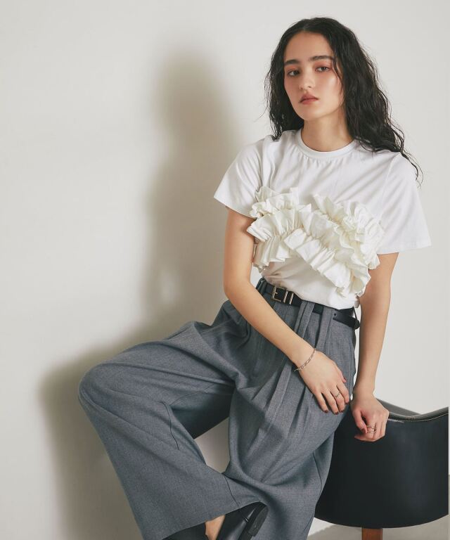 panpan　グレー38 ARVELLIA】SCULPTED TUCK WIGE PANTS