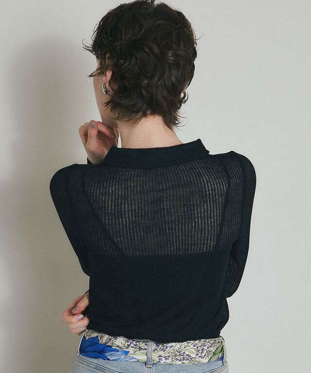ARVELLIA】 SHEER RIB POLO TOP