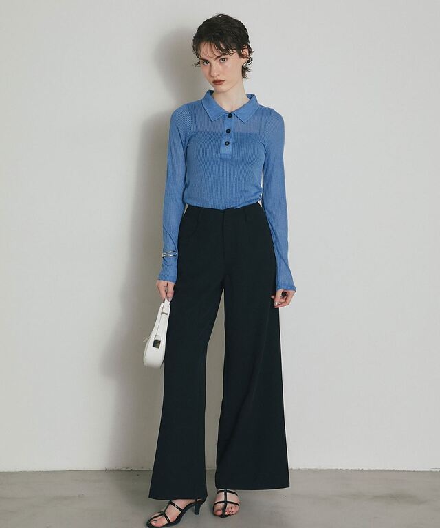ARVELLIA】 SHEER RIB POLO TOP