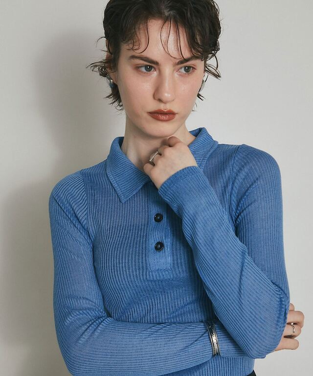 ARVELLIA】 SHEER RIB POLO TOP